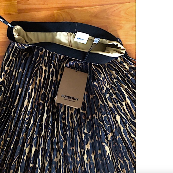 BURBERRY Pleated Midi Skirt With Leopard Print Motif In Black - Picture 9 of 16